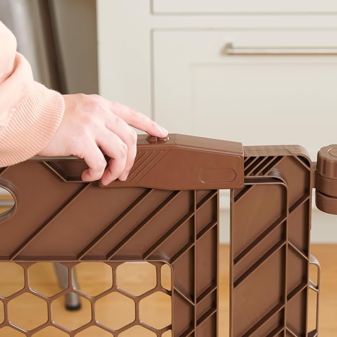 Regalo Safety 192" Plastic Super Wide Baby Gate & Play Yard with Door | Adjustable Playpen, For Doorways & Open Spaces, For Babies, Toddlers & Pets, Brown, Tested & Trusted for 30 Years