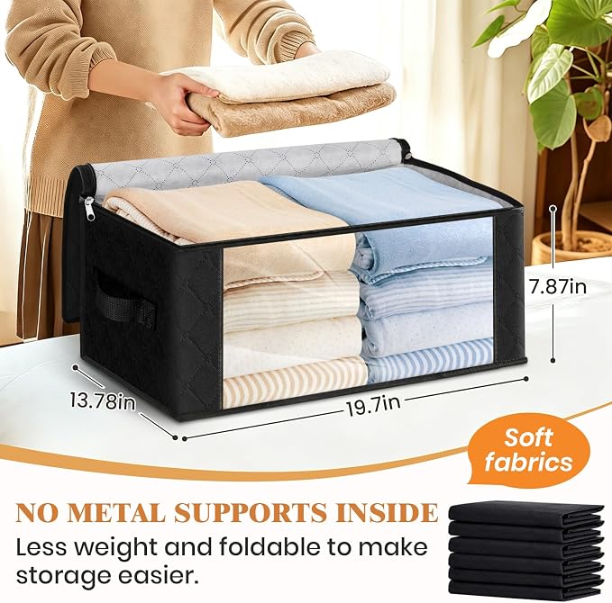 35L Closet Organizers, Foldable Under Bed Storage Containers | Storage Bags with Zippers,Window and Handles for Organizing Bedroom, Closet, Clothing,Organization with Handle