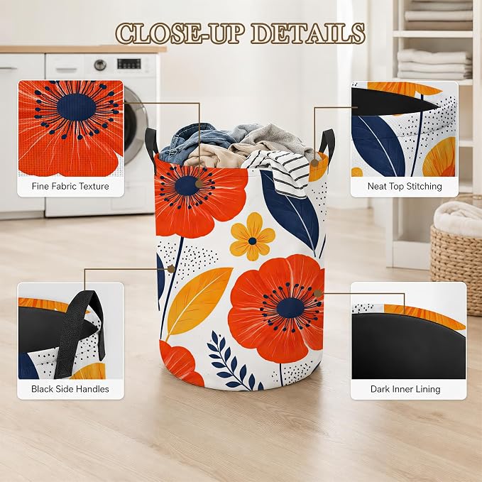 Moon Stars Laundry Hamper, Floral Leaves Laundry Baskets, Waterproof Oxford Cloth for Room/Bathroom/Bedroom/Dormitories 16x20.8 Inch