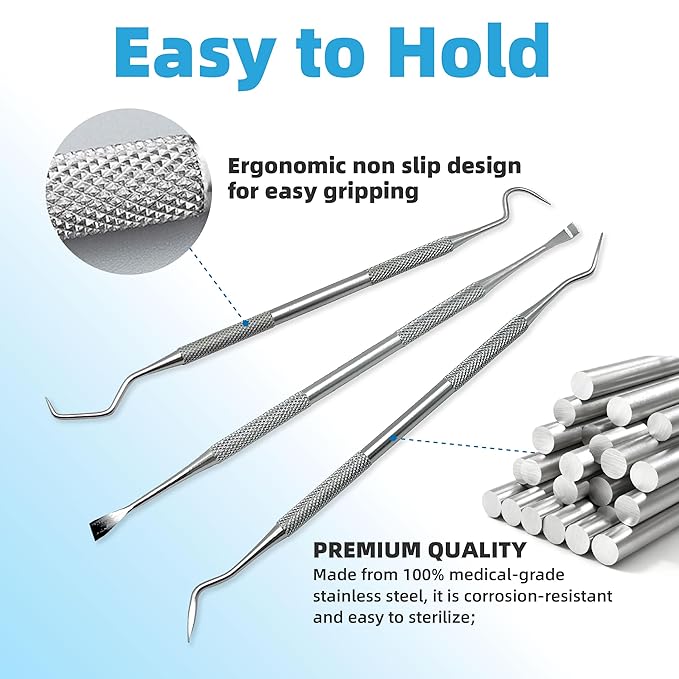 4 Pack Dental Tools for Teeth Cleaning, Professional metal toothpick home oral care kit,Stainless steel dental scraper, plaque remover, with storage box, dentist-grade, pet oral care kit.