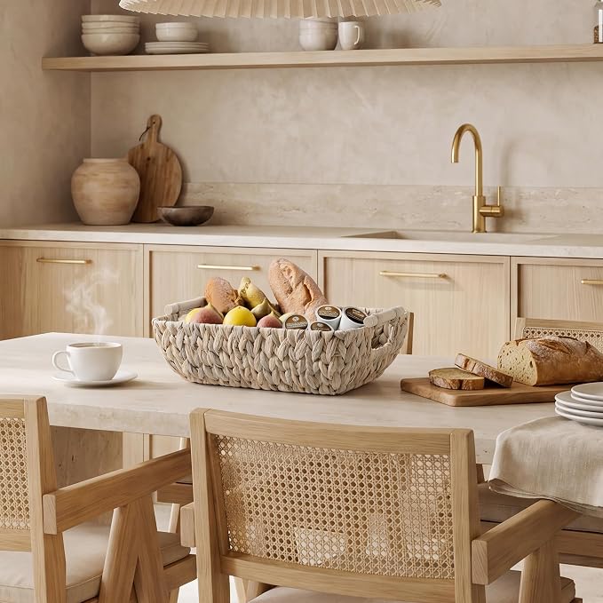 StorageWorks Wicker Baskets for Storage, Storage Baskets for Decor | Wicker Storage Baskets for Shelves, Baskets with Wooden Handles, 2-Pack Gifts Basket for Home Decor, Hand-Woven Basket