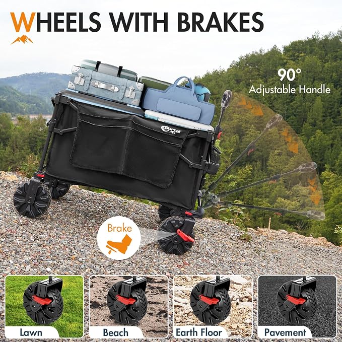 Portal 350L Collapsible Wagon Cart with Removable Canopy, 270LB Cart Black | Collapsible Wagon Cart with Removable Canopy Folding with Rear Door for Pet, Camping, Beach, Sports and Outdoor Adventures