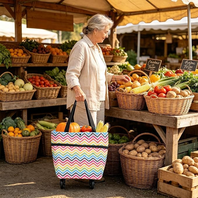 Rolling Shopping Bag - Heavy Duty Tote, Portable Cart | Heavy Duty Rolling Tote - Compact Shopping Cart Bag, Portable Carrier for Market Travel Laundry Camping Pet Storage