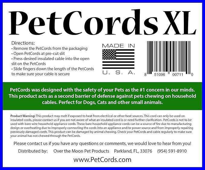 PetCords Dog and Cat Cord Pet Protector 20 FT, Protects Your Pets from Chewing Through Insulated Cables up to 20 FT, Pet and Critter Safety Device, Unscented, Made and Designed in The USA