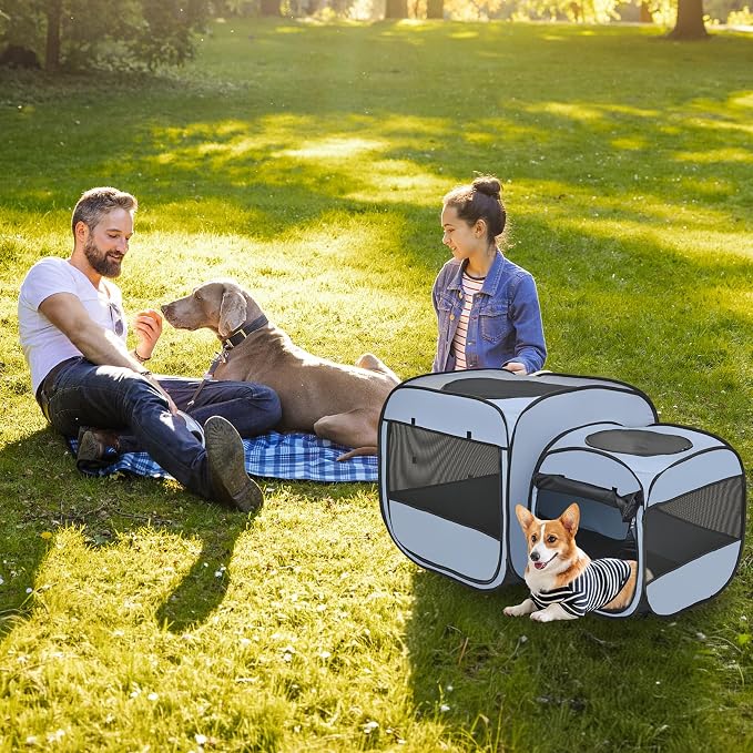 2-in-1 Portable Cat Playpen(Front Doors), Pop up Kitten Playpen, Assembly-Free, Pet Tent Crates Kennel Cage Enclosure for Dog Puppy Indoor Outdoor(No Divider, Unified Space)