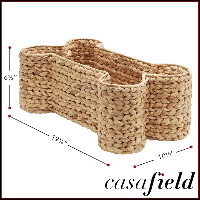 Casafield Dog Bone Shaped Storage Basket - Natural, Large Woven Water Hyacinth Pet Toy Organizer Bin