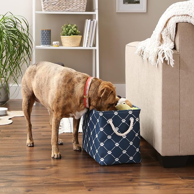 Bone Dry Pet Storage Paw and Bone, Trellis Collection, Medium Rectangle, 16x10x12, Navy