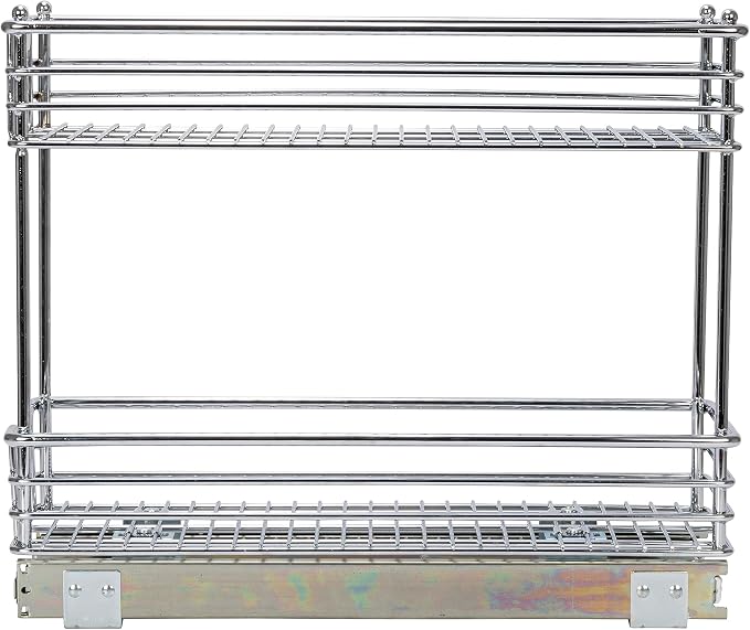 Household Essentials Glidez 2‑Tier Multipurpose Chrome‑Plated Steel Pull‑Out/Slide‑Out Under Cabinet Organizer, Chrome Finish