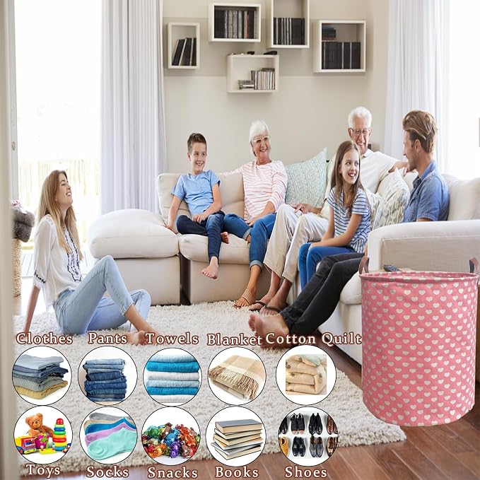 Waterproof Laundry Hamper Collapsible Laundry Basket Leather Handle Laundry Bag Large Clothes Storage Toy Organization for Bathroom Bedroom Laundryroom College Dorms (Laundry Basket-002)