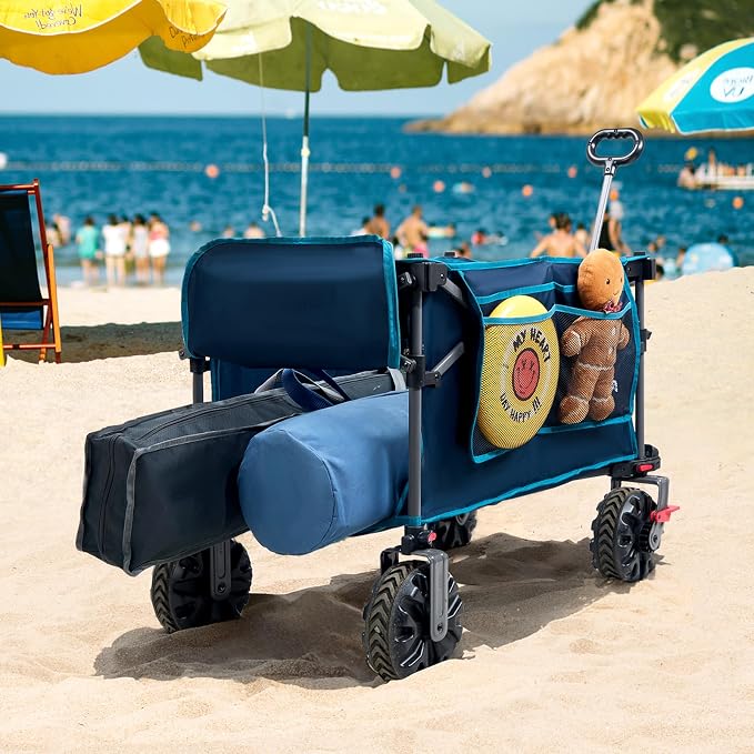 Portal 350L Collapsible Wagon Cart with Removable Canopy, 270LB Cart Blue | Collapsible Wagon Cart with Removable Canopy Folding with Rear Door for Pet, Camping, Beach, Sports and Outdoor Adventures