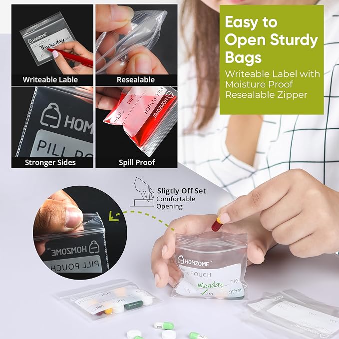 Pill Bags 6 mil -Pack of 125- BPA Free 3x2.75 inches Reusable Pill Pouches for Medicine with Write on Label Clear Small ziplock Bags for Pills, Jewelry and Travel Pill Organizer (Pack of 125)