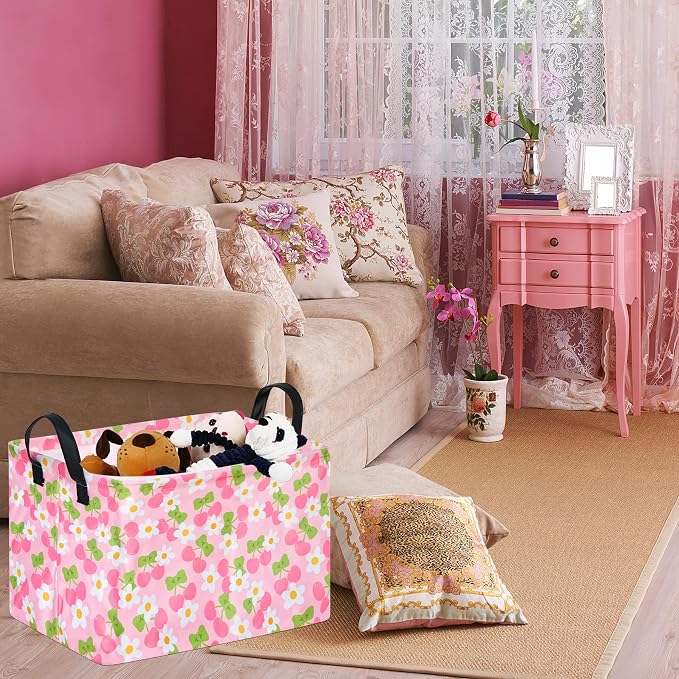 Gift Toy Storage Basket for Girls and Boys, Storage Organizer for Nursery Hamper Home Bedroom Laundry Hamper Shelf Easter Baskets (Pink Cherry)