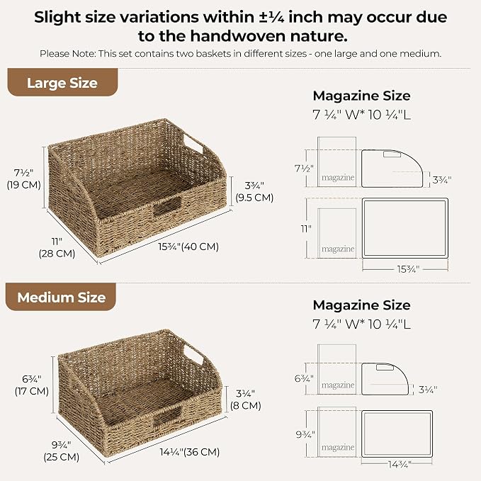 StorageWorks Pantry Baskets for Organizing, Seagrass Storage Baskets,2-Pack | Large Seagrass Baskets, Wicker Storage Baskets for Shelves,Pantry Organizers and Storage,Handwoven Wicker Baskets for Storage