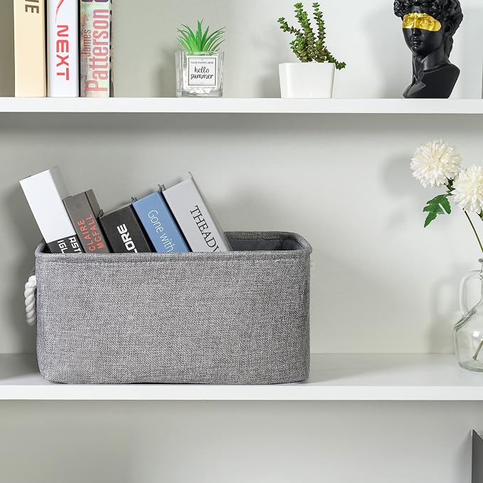 Storage Bins Basket - Storage Baskets for Organizing Shelves,Home Closet Organizer for Book Shelf Organization,Fabric Storage Cubes,Medium Decorative Grey Basket Gift