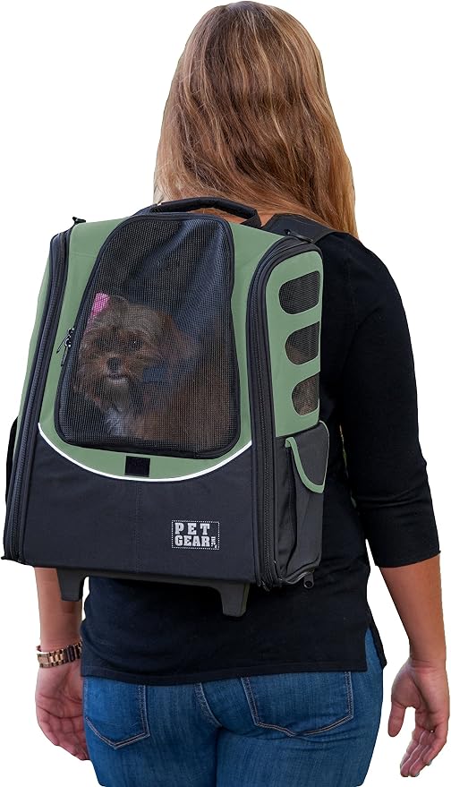 Pet Gear I-GO2 Roller Backpack, Travel Carrier, Car Seat for Cats/Dogs, Mesh Ventilation, Included Tether, Telescoping Handle, Storage Pouch, 2 Models, Available 12 Colors