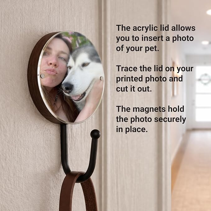 Personalized Dog Leash Hook Holder Wall Mount, Collar Harness Organizer with Pet Name or Photo, Wooden Custom Dog Mom Gift, Single Hook