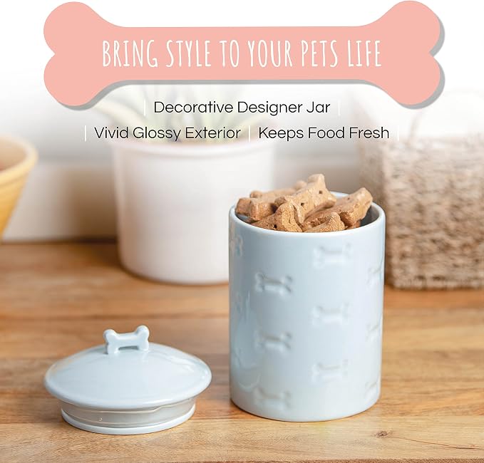 Park Life Designs Dog Treat Jar - Ceramic Dog Treat Container 1.4 Qt (Manor Blue) | Treat Jar with Lid, Keeps Treats Fresh | Stylish Storage Container | Easy-Clean, Dishwasher Safe