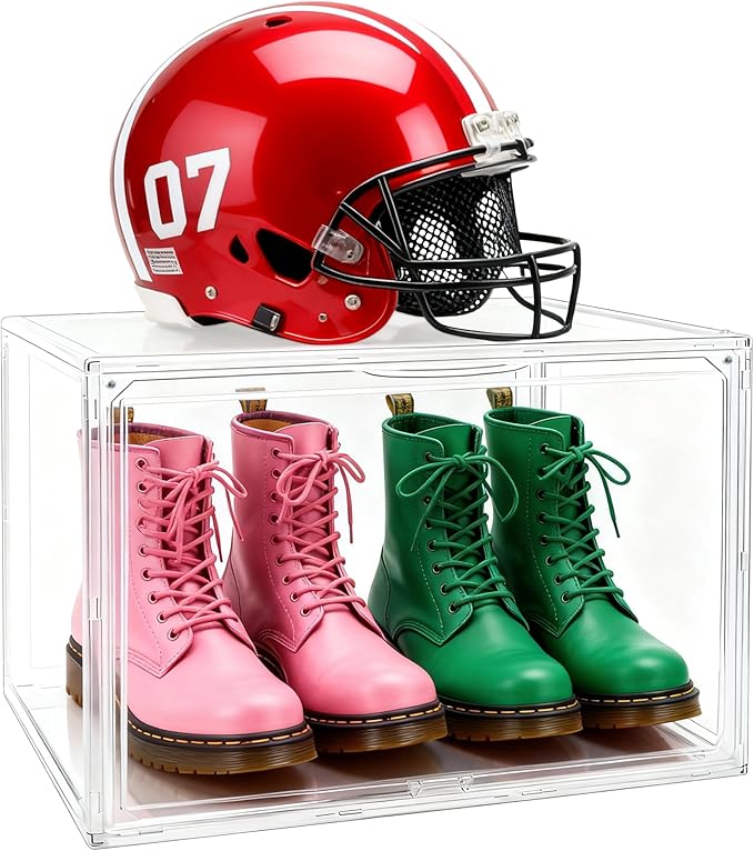 XXX-Large Cowboy Boot Organizer, Acrylic Shoe Display Case 17.3''x13''x13'' | Wide Magnetic Door,Crystal Clear,Stackable Extra Large Dustproof Showcase for Cowboy Boots,Helmet,Hangbags,Tote,Collectibles
