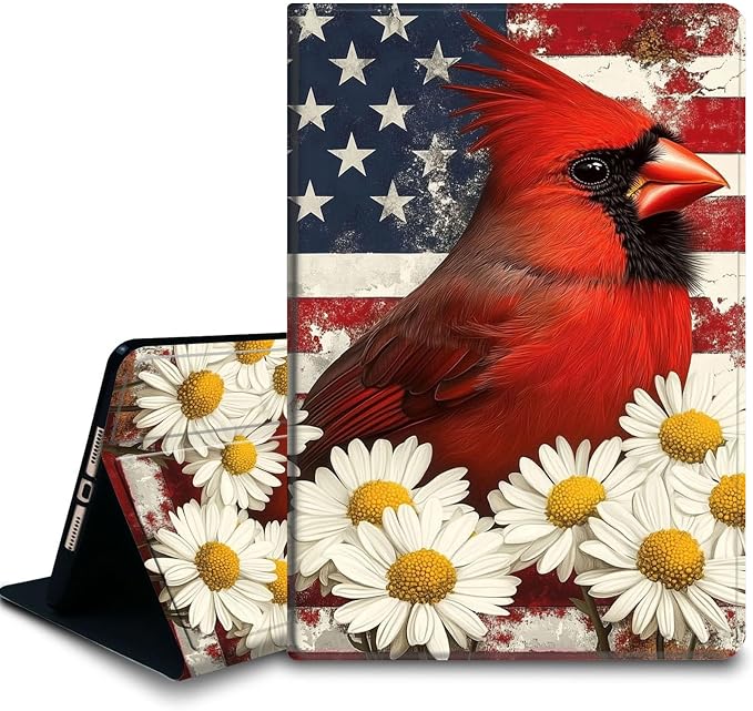 Bxgolkgd Tablet Case for Samsung Galaxy Tab A9 8.7 Inch 2023(SM-X110/X115/X117),Shockproof Stand Cover with Heat Dissipation,Auto Wake/Sleep Function,American Flag Cardinal Daisy