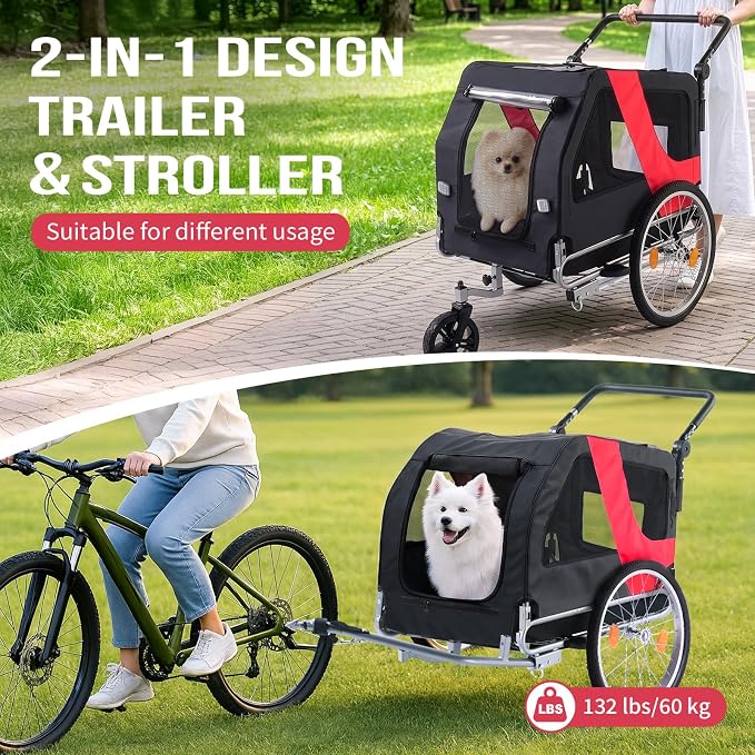Ktaxon 2-in-1 Pet Bike Trailer, Heavy Duty 132lbs Load Capacity Foldable