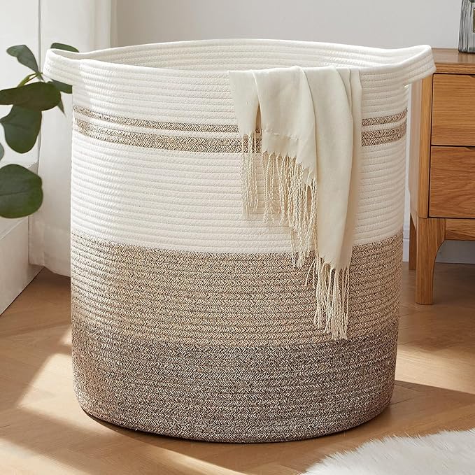 OIAHOMY 80L Laundry Basket Laundry Hamper Nursery Hamper White&Gray | Tall Dirty Clothes Hamper with Handle,Blanket Basket,Decorative Basket for Living Room,Storage Basket,Toy Storage
