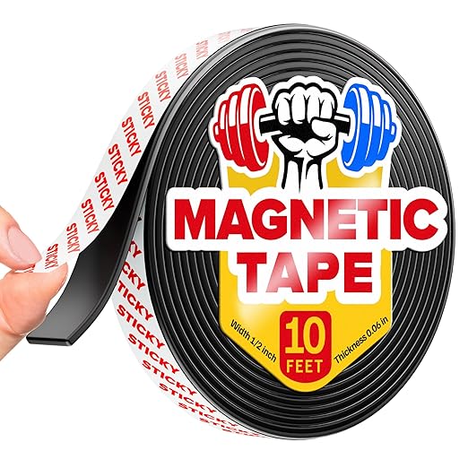 Super Sticky Magnetic Tape for DIY & Crafts, 10ft x 1/2in (3m x 1.25cm) | Strong Magnet Strip, Adhesive Backing, Easy to Cut & Mount, For Fridges, Whiteboards & More