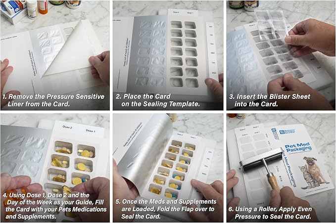 Pet Med Packaging 7-Day 2-Multi Doses Per Day Medication Blister Card Starter Kit - 6 Month Supply of Cards for Your Dog or Cat