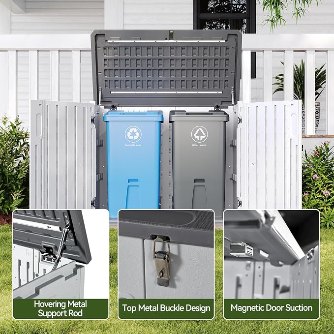 Aoxun Outdoor Storage Cabinet 35 Cu.Ft Outdoor Trash Can Storage Shed,White | Waterproof Horizontal Storage Shed Outdoor Storage for Garbage Bin, Generator, and Lawn Mower