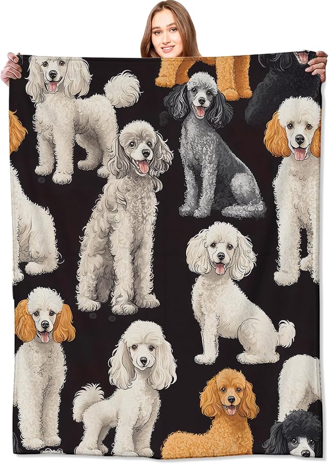Poodle Blanket Cute Dog Throw Blankets with Multiple Colors Puppy,Birthday Gifts for Kids Adult & Pet Lovers,Lightweight Soft Fleece,for Sofa Couch Bed Room Decor 60x80in