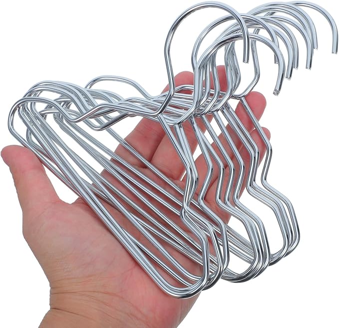 10PCS Small Pet Closet Hanger - Metal Clothing Hanger with Groove - Organizer for Dog Cat Wardrobe Doll Apparel Storage Nursery Kids Room Accessory 15cm/5.9''