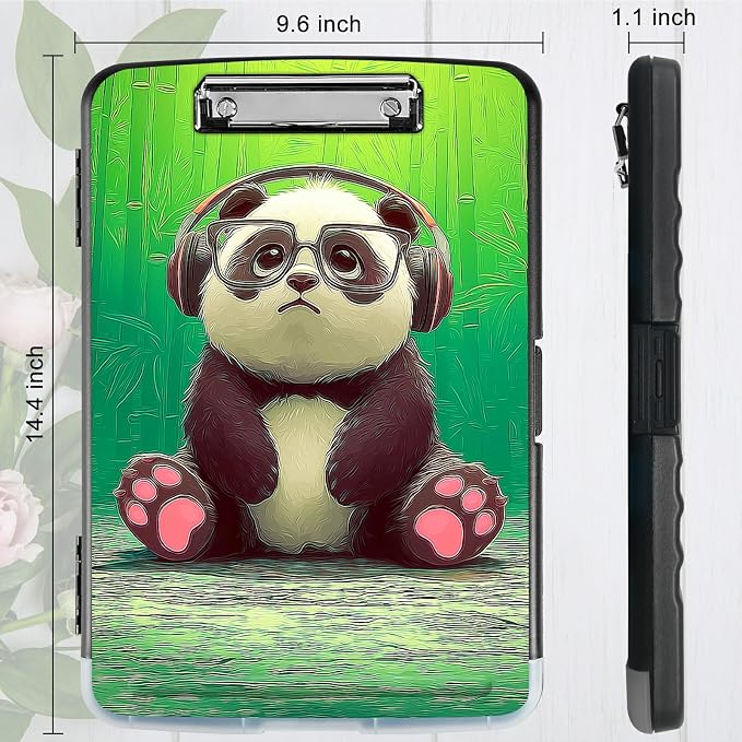A4 Clipboard with Storage Pen Holder, Clipboards Organizer Nursing Clipboard Foldable File Folder Plastic Clipboard Folio Clip Board for Office Work Classroom Doctor, Forest Panda