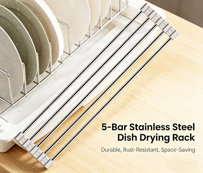 Ahyuan Roll up Dish Drying Rack Over The Sink Kitchen Roll up Sink Drying Rack Portable Dish Drainer Foldable Dish Drying Rack (Warm Gray, 17.8''X3.7'')