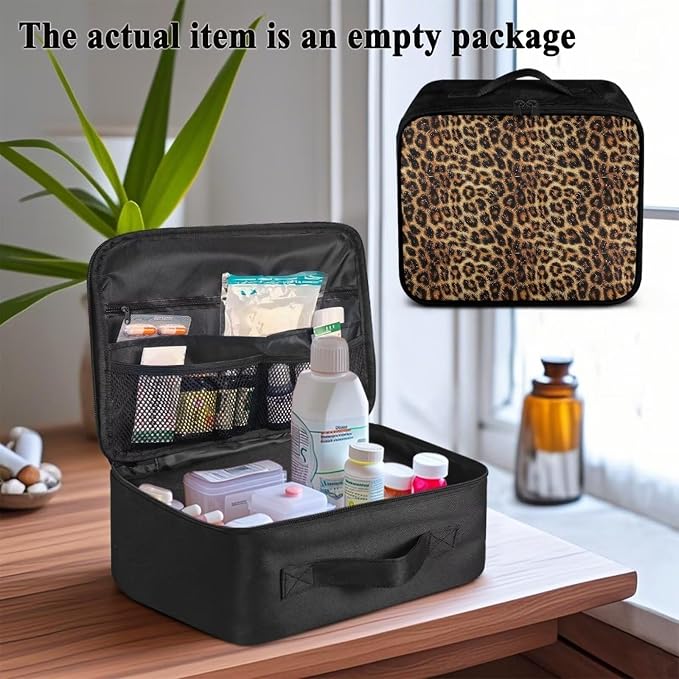 Empty First Aid Bag Leopard Print Medical Bag Empty Large Capacity for Home Office and Travel Use Lightweight Washable Soft Fabric