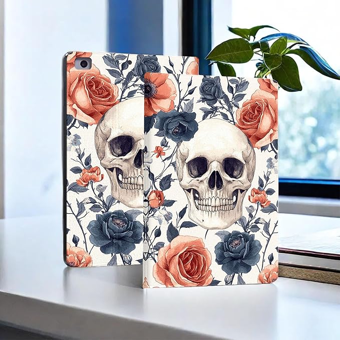 for Microsoft Surface Pro 11/10/9-13" 2024/2022 Tablet Case,Auto Wake/Sleep,Adjustable Stand Protective Cover - Rose Skull