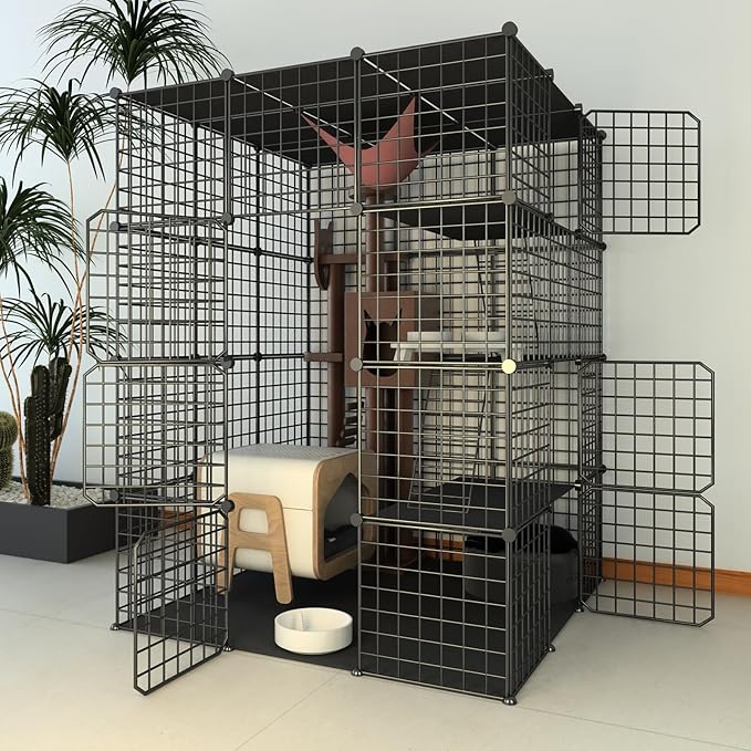 Indoor Cat Cage Enclosure DIY,Cat Playpen Catio Thick Metal Wire Kennels for 1-3 Cats Kitten Cage Detachable Patio Cat Crate（Only Cage）