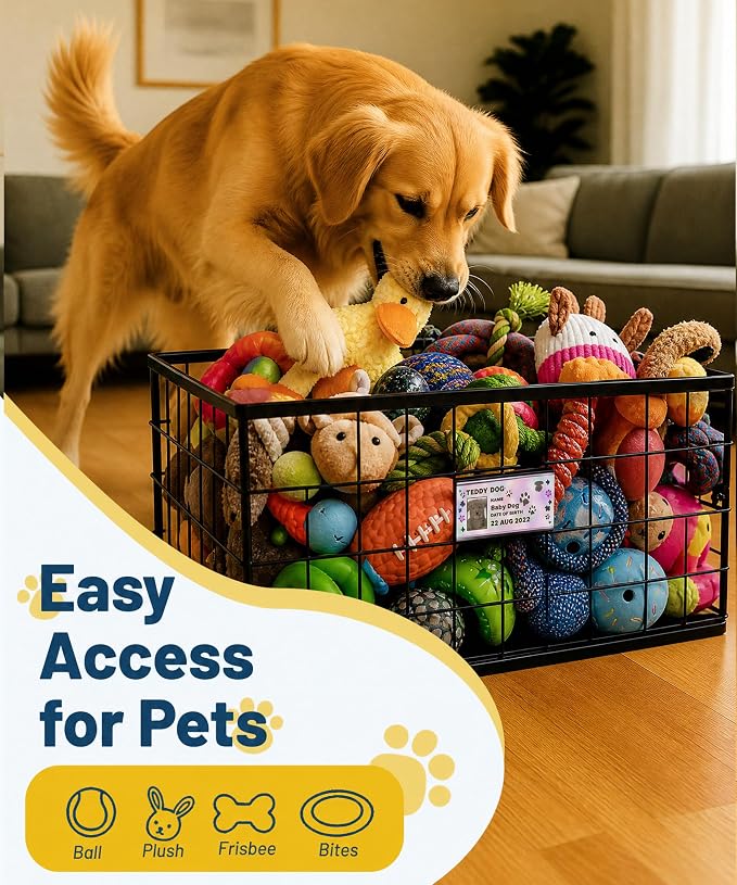 Dog Toy Basket, Storage Bin for Pet Toys, Organizer for Dogs (Black, Large)