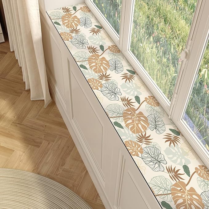 Cut-to-fit Narrow Window Sill Mat,Absorbent Window Sill Cushion Pad Non-Slip Backing,Customizable Decorative Window Sill Protector Cover for Dog Cat Pets(39" L x 6" W, Flower E)