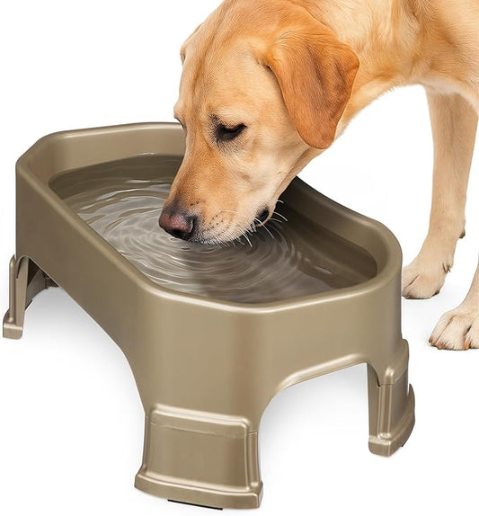Neater Pet Brands Extra Large Water Bowl for Dogs, Elevated Outdoor Dog Water Bowl (1.25 Gallon XL Capacity), Big Trough Style Food Dish for Indoors or Outside, No Spill Large Dog Bowls, Champagne