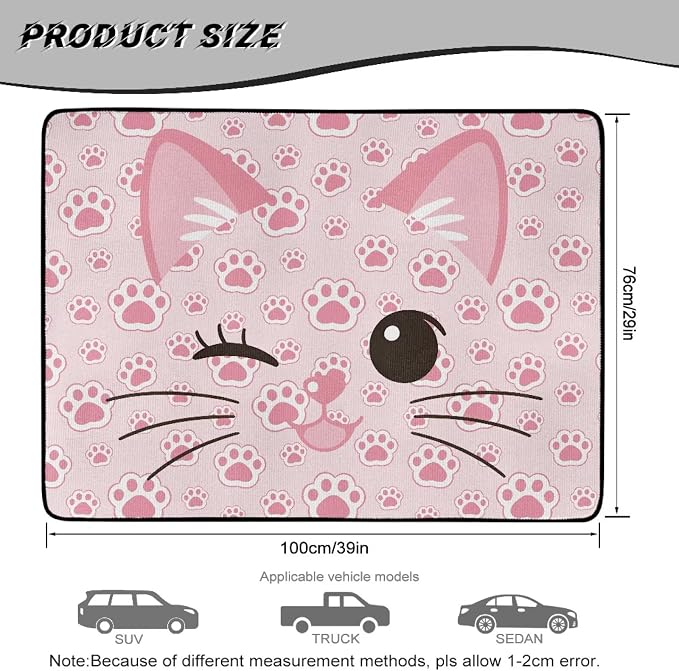 Pink Cute Cat Car Trunk Mat Universal Trunk Protection Cargo Liner Pink Car Car Interior Accessories Universal Fits for Most Cars (29" x 39"), All Weather Used