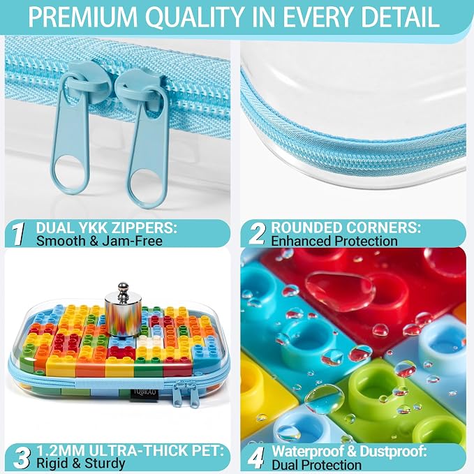YQBRAO Clear Hard Shell Zipper Cases, 6 Travel Organizers, 2M 4S, Blue | Rigid clear shells in two practical sizes separate toiletries, skincare, cosmetics, chargers and frequently used accessories