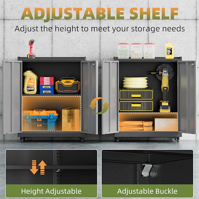 34''H Garage Storage Cabinet, Meatl Storage Cabinet with Lock | Tool Storage Cabinet, Steel Tool Cabinet with Doors and Shelves for Garage, Warehouse, Assembly Required, Gray