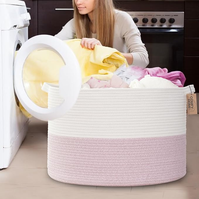 COMFY-HOMI XXXL Large Laundry Basket, Cotton Rope Nursery Woven Basket for Storage, Blanket Baskets Living Room Laundry Hamper, Dog Toy Storage Organizer, Home Decor