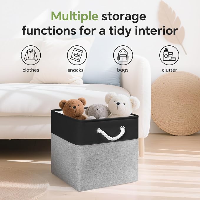 ECDYQXVU 13x13x13 Inch Storage Cube Bins Foldable Organizer Baskets 6 Pack | Soft Cotton Handles, Premium EVA Fabric, Hard Cardboard Bottom, Sturdy Metal Rim, Closet Shelf, Living Room, Bedroom, Laundry