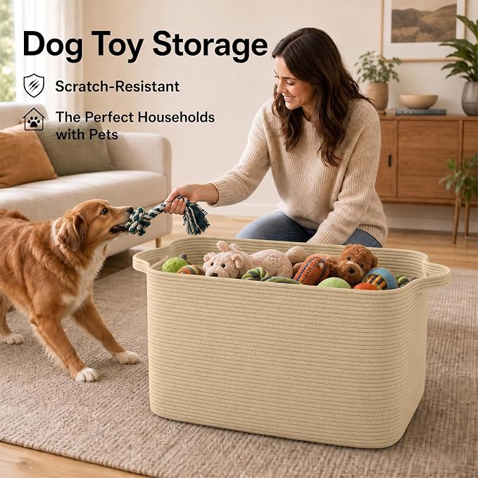 OIASKET 118L Extra Large Blanket Basket Living Room, 24.8"x17.7"x16.2" | Woven Rope Baskets for Storage, Nursery Blanket Storage for Living Room, Toy Basket with Handle Organizing Comforter Pillows