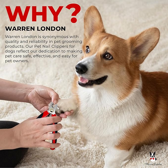 Warren London Dog Nail Clippers for Small Medium & Large Dogs – Professional Pet Nail Trimmer with Stainless Steel Blade, Safety Guard & Non-Slip Ergonomic Handle for Safe Easy Grooming