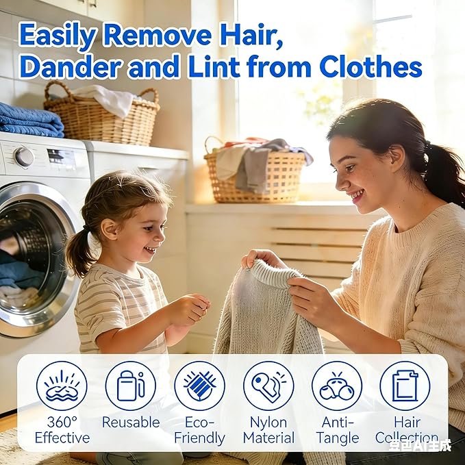 Newly Upgraded 2.1-in Pet Hair Remover for Laundry – Reusable Dog & Cat Hair Catcher for Washer & Dryer – Effective Lint & Fur Remover for Clothes & Bedding – Gentle on Fabrics, Eco-Friendly (Blue)