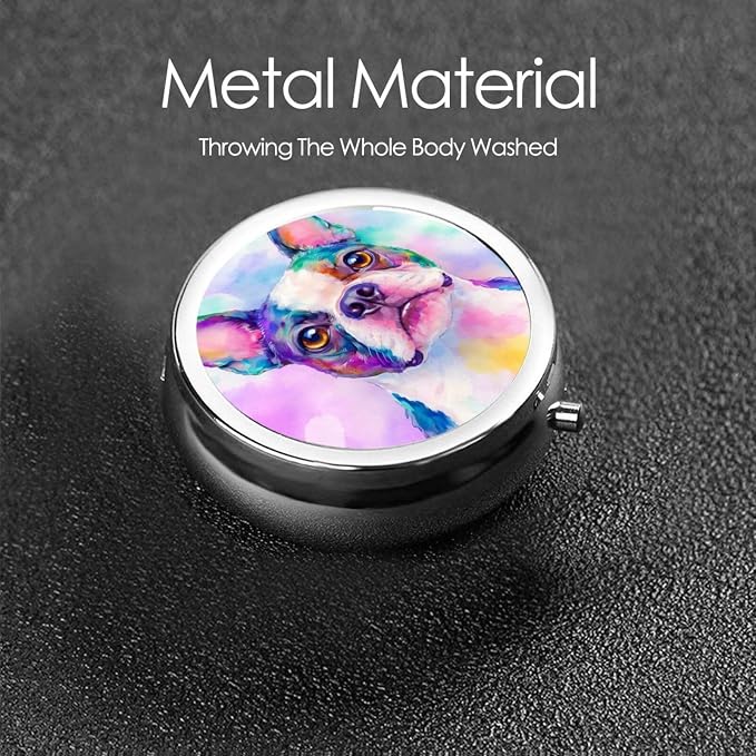 Pitbull Pet Dog Art Portable Pill Organizer | 3 Compartment, With Mirror, For Men Women, For Daily Supplements, Vitamins, Fish Oil, Jewelry, Candy, Travel