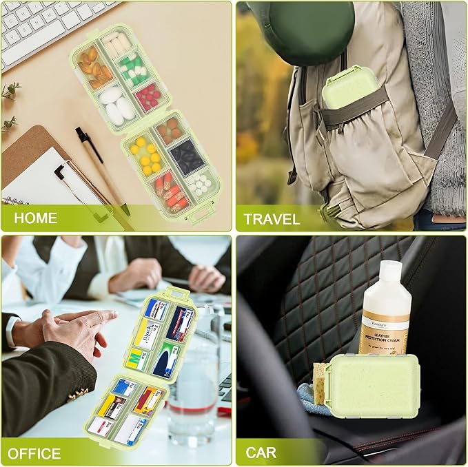 Travel Medicine Kit with 189 Labels, Pill Cases Organizers 7 Day Compact Pill Organizer Mini Pill Case Pill Storage Organizer (Yellow, 1 Pack)