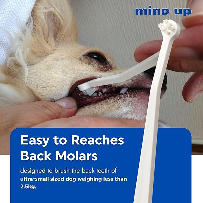MIND UP Dog Toothbrush with Micro Head, 15° Angled Handle for Ultra-Small Dogs, Pet Toothbrush for Back Teeth & Hard-to-Reach Areas, Made in Japan, 3EA
