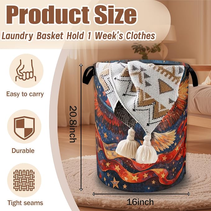 Eagle Fireworks Laundry Baskets,American Laundry Hamper,Storage Basket with Handles for Bathroom Bedroom College Dormitory Living Room Nursery Organizer 16"x20.8"